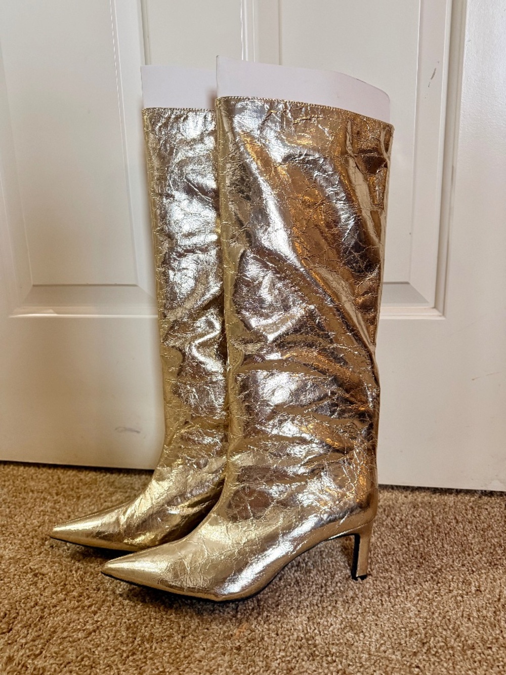 BNWT Zara Gold Crinkle Boots